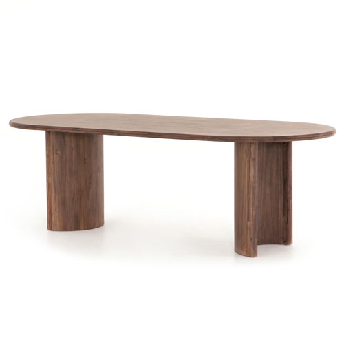 94" Rounded Brown Acacia Dining Table